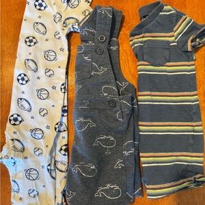 Set of 3 18 Month Baby Outfits with a Onesie, Overalls and a Romper